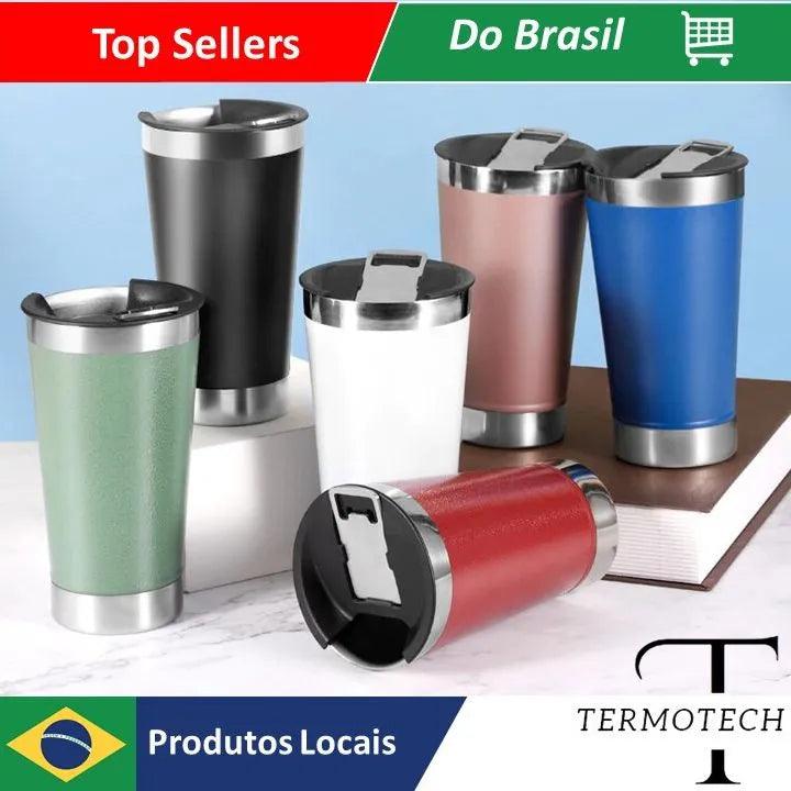 Copo Térmico de 473ml com Lâmpada e Abridor de Inox para Bebidas Quentes e Geladas. - Sonho Popular Loja Virtual