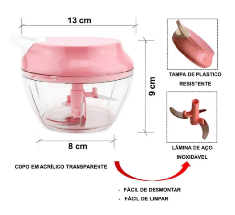 Mini Processador - Triturador de Alimentos Manual 3 Lâminas - Sonho Popular